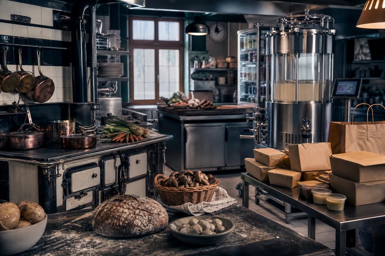 A Swiss kitchen combines a traditional stove, delivery station and food-technology equipment.