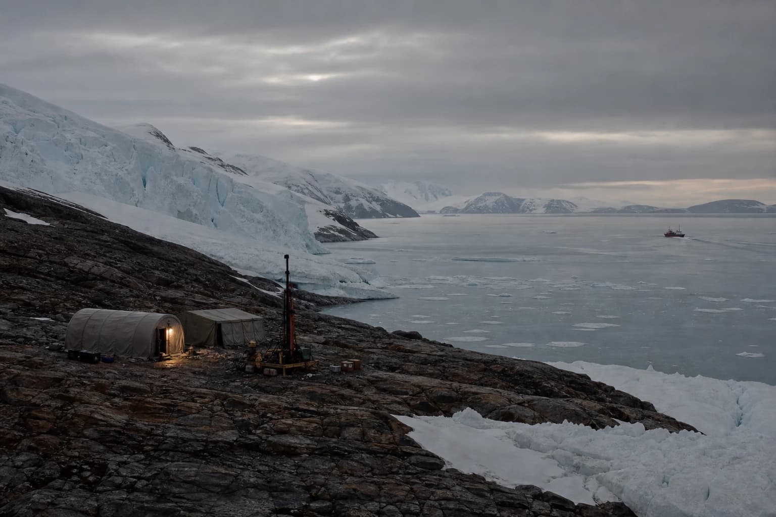 Greenland ice and mineral geology meet a small industrial survey camp.